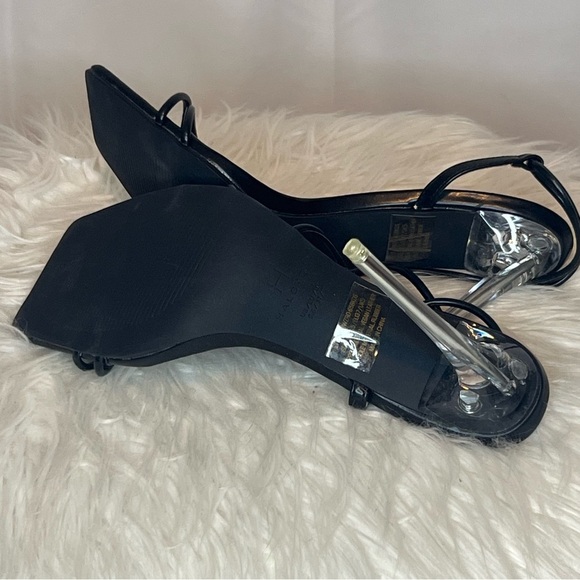 H HALSTON Wizard Black Strappy Vegan Leather Clear Stiletto Heels Open Toe 6.5 - Picture 2 of 7